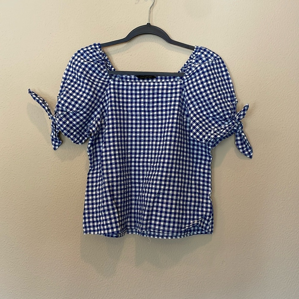 Banana Republic Plaid Top with Puffed Sleeves